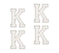 sourcing map 10Pcs Iron on Letters Patches, Letter K Rhinestone Pearl Alphabet Applique English Letter Sew on Patches for DIY Clothing Hat Bag, White