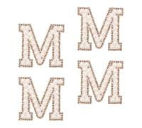 sourcing map 10Pcs Iron on Letters Patches, Letter M Rhinestone Pearl Alphabet Applique English Letter Sew on Patch for DIY Clothing Hat Bag, White Gold
