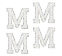 sourcing map 10Pcs Iron on Letters Patches, Letter M Rhinestone Pearl Alphabet Applique English Letter Sew on Patch for DIY Clothing Hat Bag, White