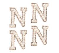 sourcing map 10Pcs Iron on Letters Patches, Letter N Rhinestone Pearl Alphabet Applique English Letter Sew on Patch for DIY Clothing Hat Bag, White Gold