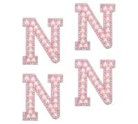 sourcing map 10Pcs Iron on Letters Patches, Letter N Rhinestone Pearl Alphabet Applique English Letter Sew on Patch for DIY Clothing Hat Bag, White Pink