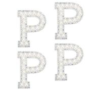 sourcing map 10Pcs Iron on Letters Patches, Letter P Rhinestone Pearl Alphabet Applique English Letter Sew on Patch for DIY Clothing Hat Bag, White