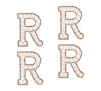sourcing map 10Pcs Iron on Letters Patches, Letter R Rhinestone Pearl Alphabet Applique English Letter Sew on Patch for DIY Clothing Hat Bag, White Gold