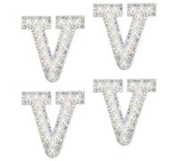 sourcing map 10Pcs Iron on Letters Patches, Letter V Rhinestone Pearl Alphabet Applique English Letter Sew on Patch for DIY Clothing Hat Bag, White
