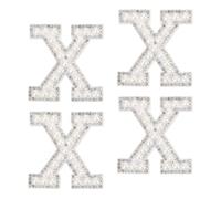 sourcing map 10Pcs Iron on Letters Patches, Letter X Rhinestone Pearl Alphabet Applique English Letter Sew on Patches for DIY Clothing Hat Bag, White