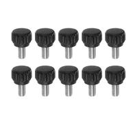 sourcing map 10pcs Knurled Clamping Knobs Thumb Screws M5 x 8mm Metric Male Thread 13mm Matte Plastic Head 304 Stainless Steel Stud Hand Threaded Knob Thumbscrew Handle, Black