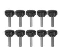 sourcing map 10pcs Knurled Clamping Knobs Thumb Screws M6 x 25mm Metric Male Thread 22mm Matte Plastic Head 304 Stainless Steel Stud Hand Threaded Knob Thumbscrew Handle, Black