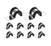 sourcing map 10Pcs M16 U-Tube Strap Clamp, 10mm 304 Stainless Steel Lined Clip Plastic Cushioned Insulated Clamp for Automotive Industrial Marine Household