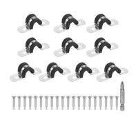 sourcing map 10Pcs M8 U-Tube Strap Clamp Tool Set Clamp Rubber Cushioned Insulated Clamp with Screw and Bit for Automotive Industrial Marine Household