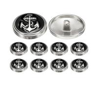 sourcing map 10pcs Metal Blazer Button, 25mm/0.98" Decorative Round Sewing Shank Buttons, Nautical Style Patterns for Men Women Suit Coat Jacket Uniform, Silver Black