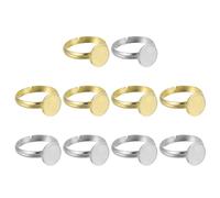 sourcing map 10Pcs Metal Ring Base Blank, 10mm Adjustable Pad Cabochon Ring Blank Base Flat Bezel Tray for Jewelry Making Finding DIY Craft, Silver/Gold
