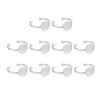 sourcing map 10Pcs Metal Ring Base Blank, 10mm Adjustable Pad Cabochon Ring Blank Base Flat Bezel Tray for Jewelry Making Finding DIY, Silver