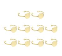 sourcing map 10Pcs Metal Ring Base Blank, 10mm Adjustable Pad Cabochon Ring Blank Base Flat Bezel Tray for Jewelry Making Finding DIY, Gold