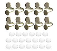 sourcing map 10Pcs Metal Ring Base Blank, 12mm Adjustable Cabochon Blank Base Flat Ring Bezel Tray with 20Pcs Clear Glass Cabochon for Jewelry Making DIY(Bronze)
