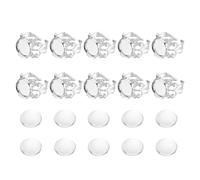 sourcing map 10Pcs Metal Ring Base Blank, 12mm Adjustable Cabochon Ring Blank Base Flat Bezel Tray with 10Pcs Clear Glass Cabochon for Jewelry Making DIY Carvings (Light Silver)