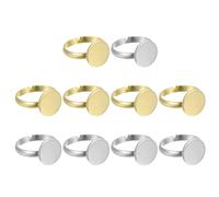 sourcing map 10Pcs Metal Ring Base Blank, 12mm Adjustable Pad Cabochon Ring Blank Base Flat Bezel Tray for Jewelry Making Finding DIY Craft, Silver/Gold