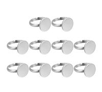 sourcing map 10Pcs Metal Ring Base Blank, 14mm Adjustable Pad Cabochon Ring Blank Base Flat Bezel Tray for Jewelry Making Finding DIY Craft, Silver