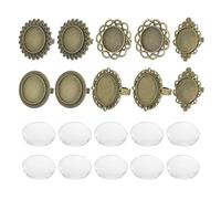 sourcing map 10Pcs Metal Ring Base Blank, 20mm Adjustable Cabochon Ring Blank Base Flat Bezel Tray with 10Pcs Clear Glass Cabochon for Jewelry Making DIY Carvings (Bronze)