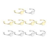sourcing map 10Pcs Metal Ring Base Blank, 8mm Adjustable Pad Cabochon Ring Blank Base Flat Bezel Tray for Jewelry Making Finding DIY, Silver/Gold
