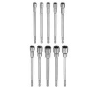 sourcing map 10pcs Nut Driver Drill Bit 5.5-14mm Metric Impact Socket 1/4" Hex Shank 6" (150mm) Extra Long Magnetic 6-Point Sockets Quick-Change CR-V Steel Bolt Setter for Power Drill Drivers