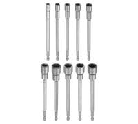 sourcing map 10pcs Nut Driver Drill Bit 6-15mm Metric Impact Socket 1/4" Hex Shank 6" (150mm) Extra Long Magnetic 6-Point Sockets Quick-Change CR-V Steel Bolt Setter for Power Drill Drivers