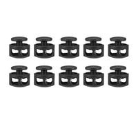 sourcing map 10pcs Plastic Cord Locks Double Hole Spring Toggle Stopper Clip Elastic Clasp Lock Fastener for Drawstring, Paracord, Bags, Clothing, Gloves String Lock Replacement, Black