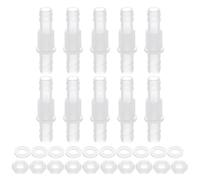 sourcing map 10Pcs Plastic Hose Barb Fitting, 5/16" x 5/16"(8mm x 8mm) Bulkhead Adapter Union Splicer Mender Pipe Connector with M12 Nut and Washer for Aquarium Air Water Fuel