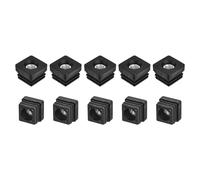 sourcing map 10Pcs Plastic Threaded Tube Inserts with M10 Thread, for 1.25"x1.25" OD Square Tube, Adjustable Square Black Plastic Plug Caster Insert Chair End Caps Furniture Leg Plug