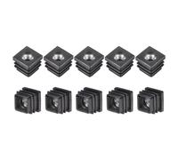 sourcing map 10Pcs Plastic Threaded Tube Inserts with M8 Thread, for 0.98"x0.98" OD Square Tube, Adjustable Square Black Plastic Plug Caster Insert Chair End Caps Furniture Leg Plug