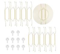 sourcing map 10pcs Plate Hanger, 12 Inches Universal Stainless Steel Invisible Plate Hangers for The Wall W-Shaped Holder with Traceless Nail for Decorations, Golden