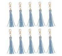 sourcing map 10pcs PU Leather Tassels, 6 Inch Keychain Tassel Charm Tassel Purse Charm with Lobster Swivel for Jewelry Making, Handbag, DIY Crafts, Phone Straps (Grey Blue)