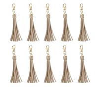 sourcing map 10pcs PU Leather Tassels, 6 Inch Keychain Tassel Charm with Lobster Swivel for Jewelry Making, Handbag, DIY Crafts, (Gold)