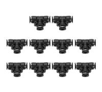 sourcing map 10pcs Push to Connect Fittings 3/8 Inch Tube OD t Shape Tee Plastic Quick Connect Air Hose Pneumatic Fitting Kit Reducing 3 Ways Push Lock Connector, Black