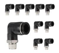 sourcing map 10pcs Push to Connect Fittings Male Elbow 1/2 Inch Tube OD x 1/4 Inch NPT Thread Plastic Quick Connect Air Hose Pneumatic Fitting Kit Push Lock Connector PL1/2-N02, Black