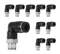 sourcing map 10pcs Push to Connect Fittings Male Elbow 1/4 Inch Tube OD x 1/8 Inch NPT Thread Plastic Quick Connect Air Hose Pneumatic Fitting Kit Push Lock Connector PL1/4-N01, Black
