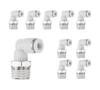 sourcing map 10pcs Push to Connect Fittings Male Elbow 1/4Inch Tube OD x 3/8 Inch NPT Thread Plastic Quick Connect Air Hose Pneumatic Fitting Kit Push Lock Connector PL1/4-N03, White