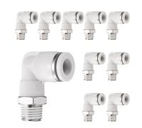 sourcing map 10pcs Push to Connect Fittings Male Elbow 3/8 Inch Tube OD x 1/4 Inch NPT Thread Plastic Quick Connect Air Hose Pneumatic Fitting Kit Push Lock Connector PL3/8-N02, White