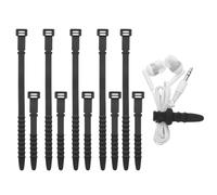 sourcing map 10pcs Reusable Cable Ties 4.45" 7.09" Silicone Adjustable Zip Ties Straps for Electrical Cords Organizer Earphones Phone Charger Home Office Table Desk, Black