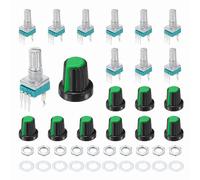 sourcing map 10pcs RK097N B10K Potentiometer, 3Pin Single Linear Rotary Seal Amplifier Logarithmic Potentiometers 15mm Knurled Shaft with Green AG2 Plastic Knob Vertical for Audio Amplifier