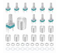 sourcing map 10pcs RK097N B10K Potentiometer, 3Pin Single Linear Rotary Seal Amplifier Logarithmic Potentiometers 15mm Knurled Shaft with Silver 15x17mm Metal Knob Vertical for Audio Amplifier