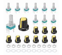 sourcing map 10pcs RK097N B10K Potentiometer, 3Pin Single Linear Rotary Seal Amplifier Logarithmic Potentiometers 15mm Knurled Shaft with Yellow AG2 Plastic Knob Vertical for Audio Amplifier
