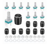 sourcing map 10pcs RK097N B20K Potentiometer, 3Pin Single Linear Rotary Seal Amplifier Logarithmic Potentiometers 15mm Knurled Shaft with Black 15x17mm Metal Knob Vertical for Audio Amplifier