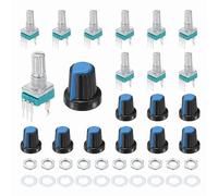 sourcing map 10pcs RK097N B2K Potentiometer, 3Pin Single Linear Rotary Seal Amplifier Logarithmic Potentiometers 15mm Knurled Shaft with Blue AG2 Plastic Knob Vertical for Audio Amplifier