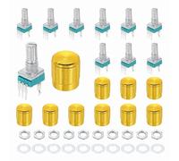 sourcing map 10pcs RK097N B50K Potentiometer, 3Pin Single Linear Rotary Seal Amplifier Logarithmic Potentiometers 15mm Knurled Shaft with Gold 15x17mm Metal Knob Vertical for Audio Amplifier