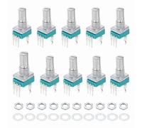 sourcing map 10pcs RK097N B50K Potentiometer, 3Pin Single Linear Rotary Seal Amplifier Logarithmic Potentiometers 15mm Knurled Shaft Vertical for Audio Amplifier