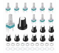 sourcing map 10pcs RK097N B50K Potentiometer, 3Pin Single Linear Rotary Seal Amplifier Logarithmic Potentiometers 15mm Knurled Shaft with White AG2 Plastic Knob Vertical for Audio Amplifier