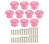 sourcing map 10Pcs Round Wood Drawer Knob, 1 1/4" Round Cabinet Knobs Mushroom Shape Paint Surface Wooden Knobs with Screws for Furniture Drawer Dresser Wardrobe Cupboard, Rose Red