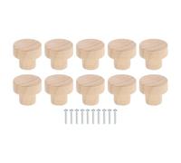 sourcing map 10Pcs Round Wood Drawer Knob, 1 1/8" Diameter Flat Round Dresser Knobs Wooden Knobs with Screws for Furniture Drawer Dresser Wardrobe Cupboard