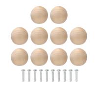 sourcing map 10Pcs Round Wood Drawer Knob, 1.38" Diameter Ball Shaped Dresser Knobs Solid Wooden Knobs with Screws for Furniture Drawer Wardrobe Cupboard