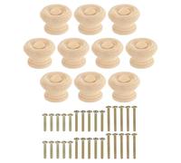 sourcing map 10Pcs Round Wood Drawer Knob, 1.57" x 0.98" Round Cabinet Knobs Mushroom Shape Paint Surface Wooden Knobs with Screws for Furniture Drawer Dresser Wardrobe Cupboard, Wood Color